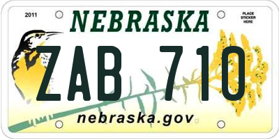 NE license plate ZAB710