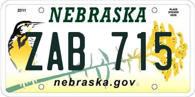 NE license plate ZAB715