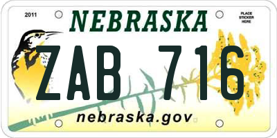 NE license plate ZAB716