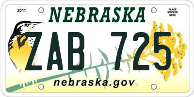 NE license plate ZAB725