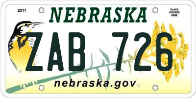NE license plate ZAB726