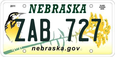 NE license plate ZAB727