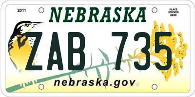 NE license plate ZAB735