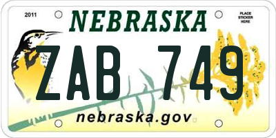 NE license plate ZAB749