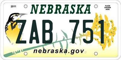 NE license plate ZAB751