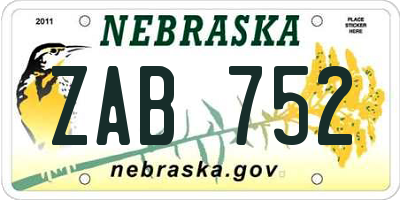 NE license plate ZAB752