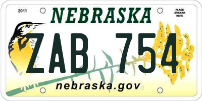NE license plate ZAB754