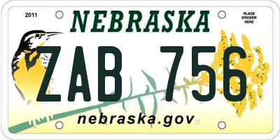 NE license plate ZAB756