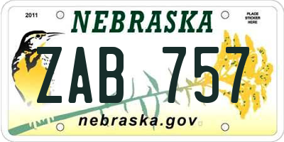 NE license plate ZAB757