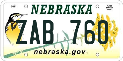 NE license plate ZAB760