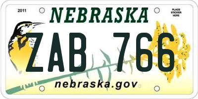 NE license plate ZAB766