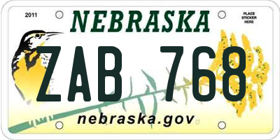NE license plate ZAB768