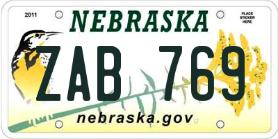 NE license plate ZAB769