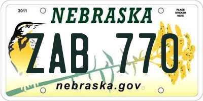 NE license plate ZAB770
