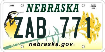 NE license plate ZAB771