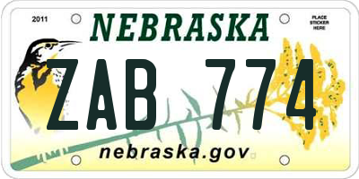 NE license plate ZAB774