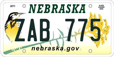 NE license plate ZAB775