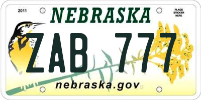 NE license plate ZAB777