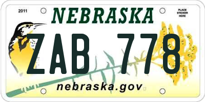 NE license plate ZAB778