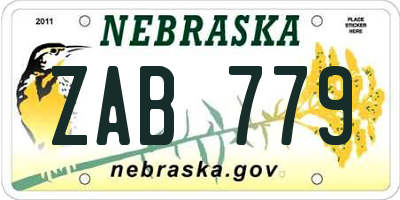 NE license plate ZAB779