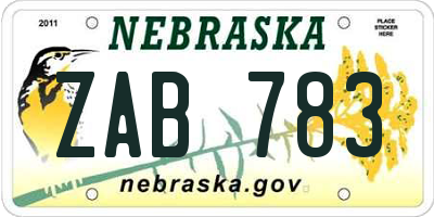 NE license plate ZAB783
