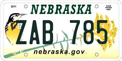 NE license plate ZAB785