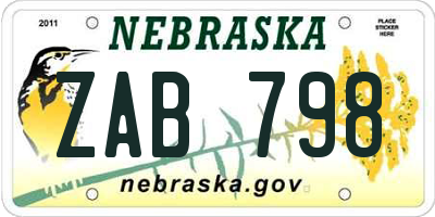 NE license plate ZAB798