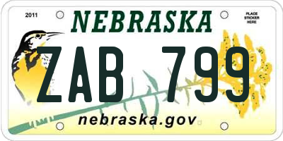 NE license plate ZAB799