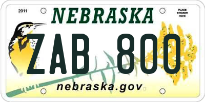 NE license plate ZAB800