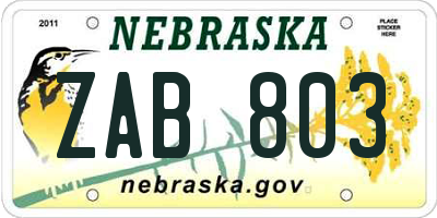 NE license plate ZAB803