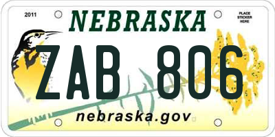 NE license plate ZAB806