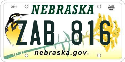 NE license plate ZAB816