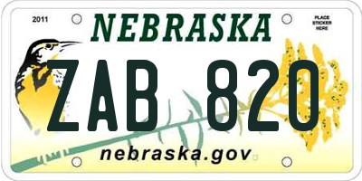 NE license plate ZAB820