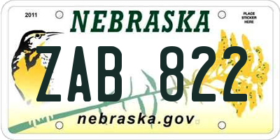 NE license plate ZAB822