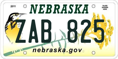 NE license plate ZAB825