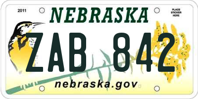 NE license plate ZAB842