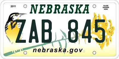 NE license plate ZAB845