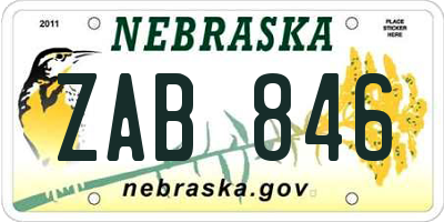 NE license plate ZAB846