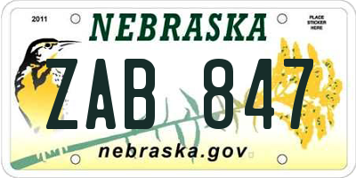 NE license plate ZAB847