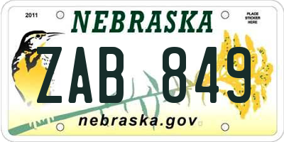 NE license plate ZAB849