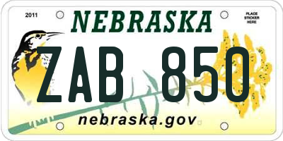NE license plate ZAB850