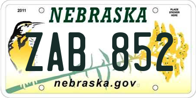 NE license plate ZAB852