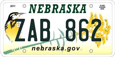 NE license plate ZAB862