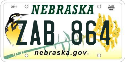 NE license plate ZAB864