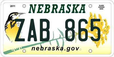 NE license plate ZAB865