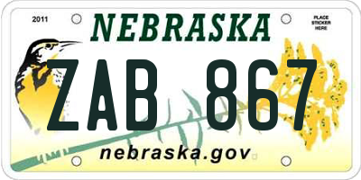 NE license plate ZAB867