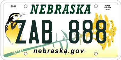 NE license plate ZAB888