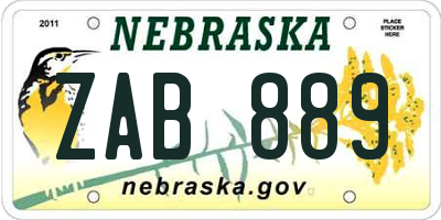 NE license plate ZAB889