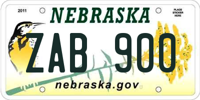 NE license plate ZAB900