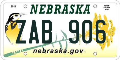 NE license plate ZAB906